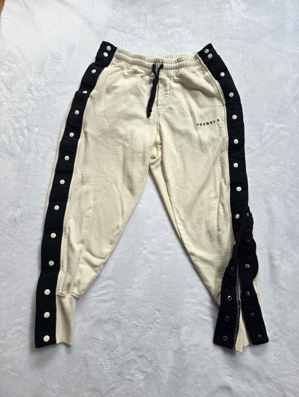 YoungLA 235 Tear Away Snap Joggers Cream Black Side Panels Size L